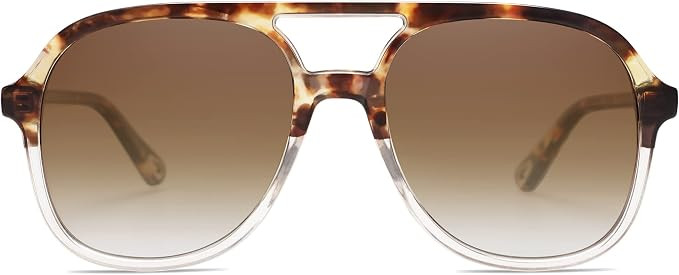 SOJOS Retro Square Polarized Aviator Sunglasses Womens Mens 70s Vintage Double Bridge Sun Glasses... | Amazon (US)