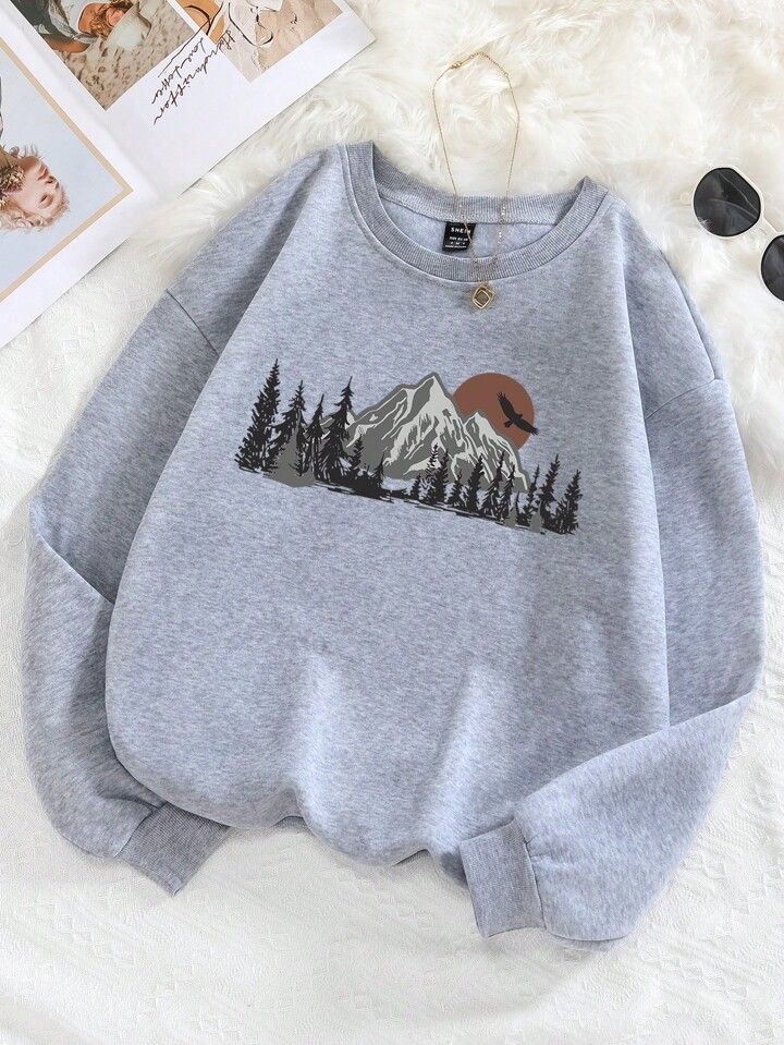 Mountain Print Thermal Lined Sweatshirt | SHEIN