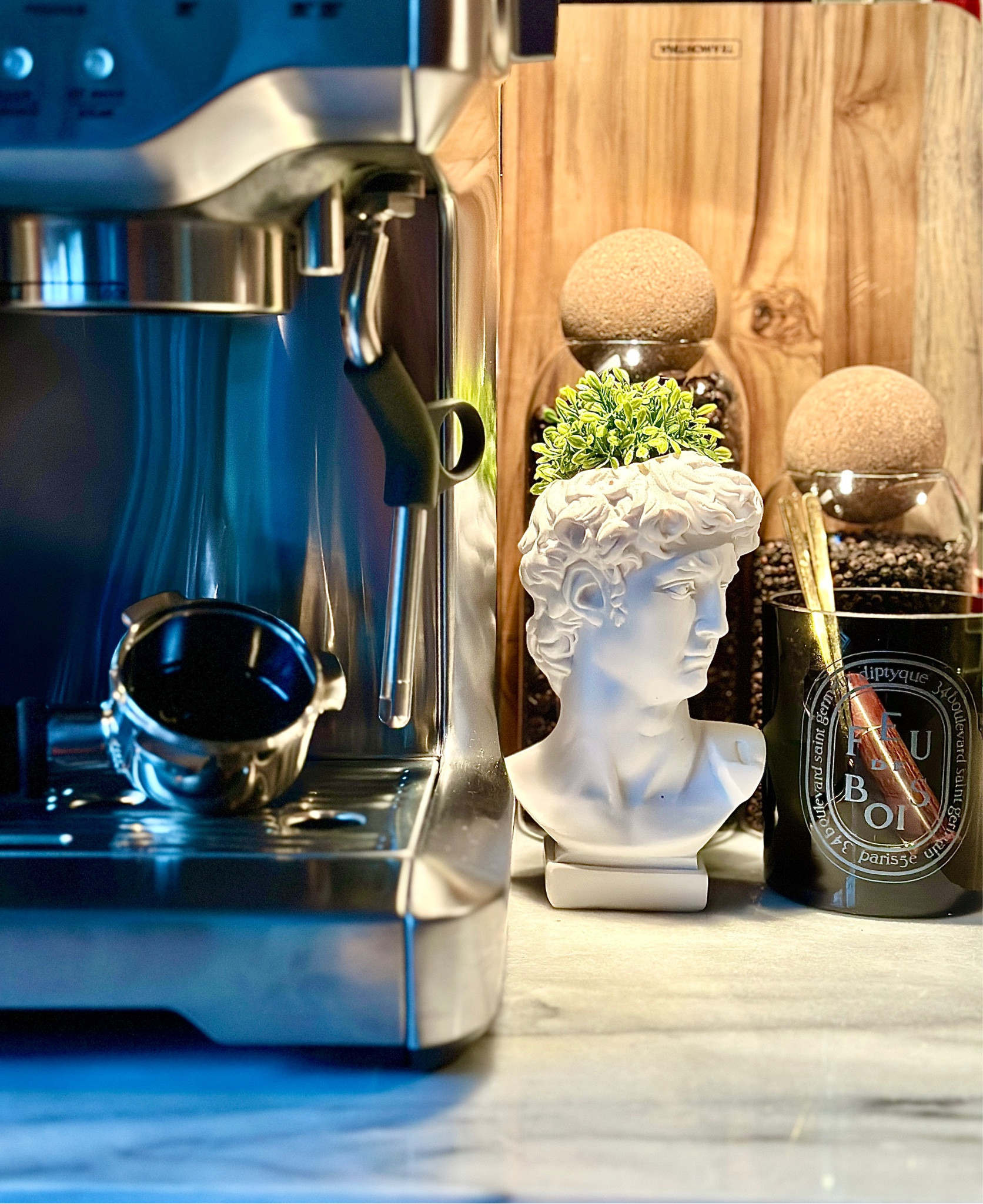 Upgraded Coffee Station Details ☕️🤩 Loving the addition of the Breville Barista to my kitchen...perfecting the Americano. 

Coffee bar decor // coffee accessories // coffee station // espresso machine // minimalist decor // Greek bust // modern canisters // gold coffee spoons // Amazon kitchen // Amazon home

#LTKstyletip #LTKhome