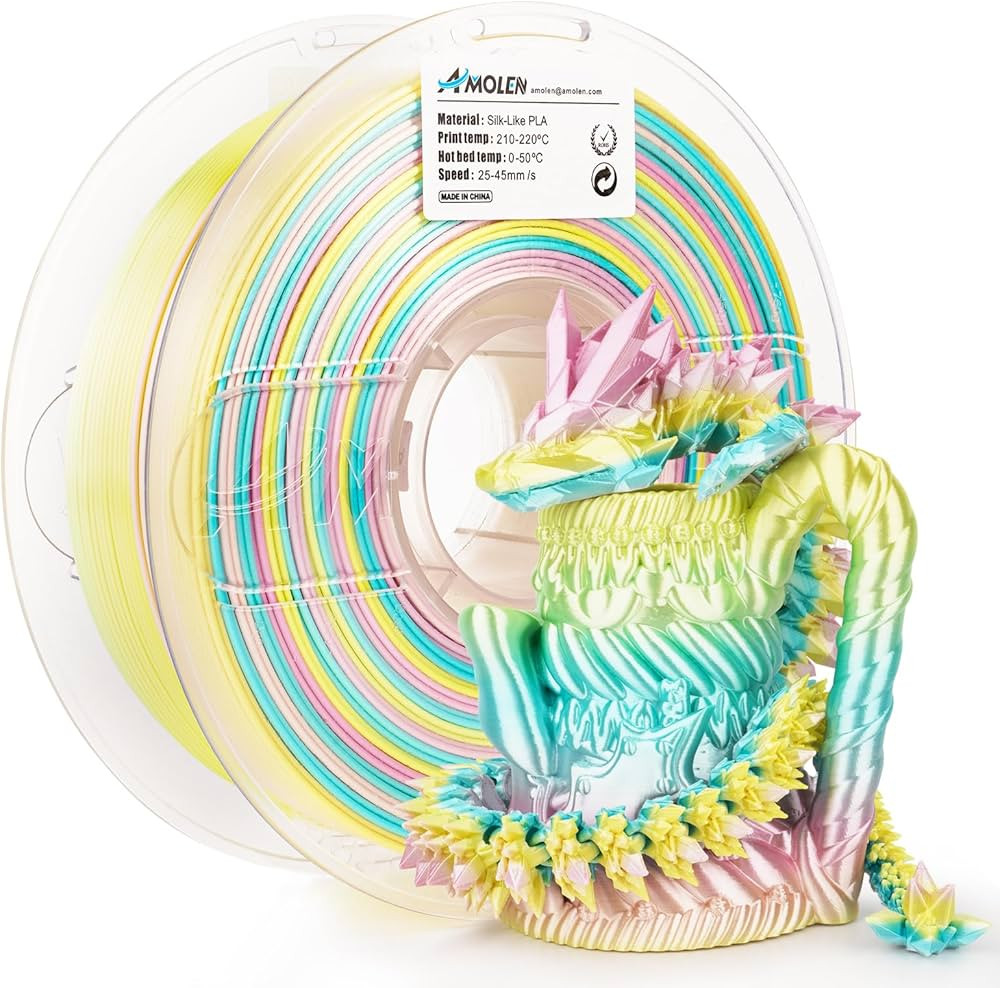 AMOLEN Silk PLA 3D Printer Filament, Shiny Multicolor Rainbow PLA Filament 1.75mm, Fast Gradient ... | Amazon (US)