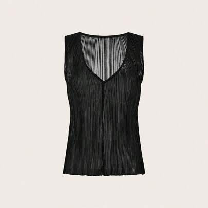 Women's Summer Sexy Solid Color See-Through Tank Top | SHEIN