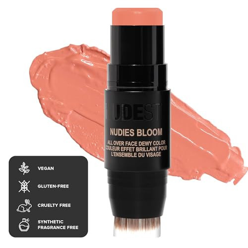 Nudestix Nudies Bloom Dewy and Radiant Cream Blush 3-in-1 All Over Face Colour For Cheeks, Eyes and Lips w/Blending Brush (Sweet Peach Peony) | Amazon (US)