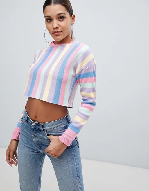PrettyLittleThing crew neck cropped sweater in stripe | ASOS US