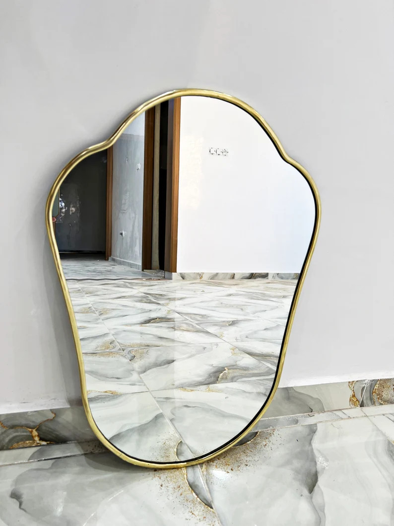 Antique Brass Mirror, Italian Wavy Brass Wall Mirror, Bathroom Mirror - Etsy | Etsy (US)