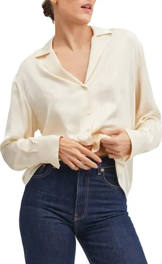 MANGO Matte Satin Button-Up Blouse | Nordstrom | Nordstrom