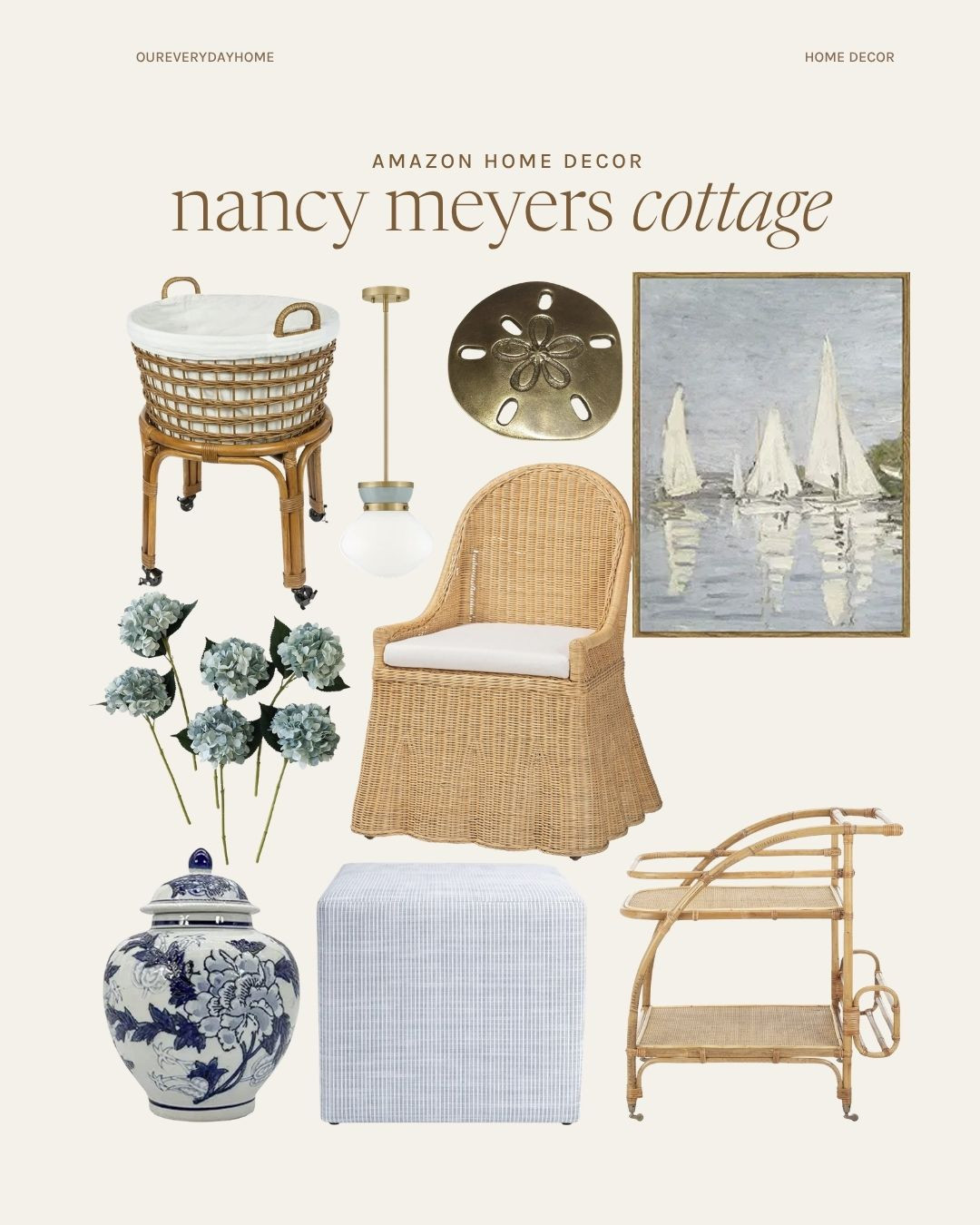 Nancy Meyers cottage home decor finds! 

home decor
coastal home decor
rattan home decor finds
coastal home 

 #LTKHome