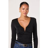 ASTR the Label | V-Neck Long Sleeve Ruched Top in Black | Size L | ASTR The Label (US)
