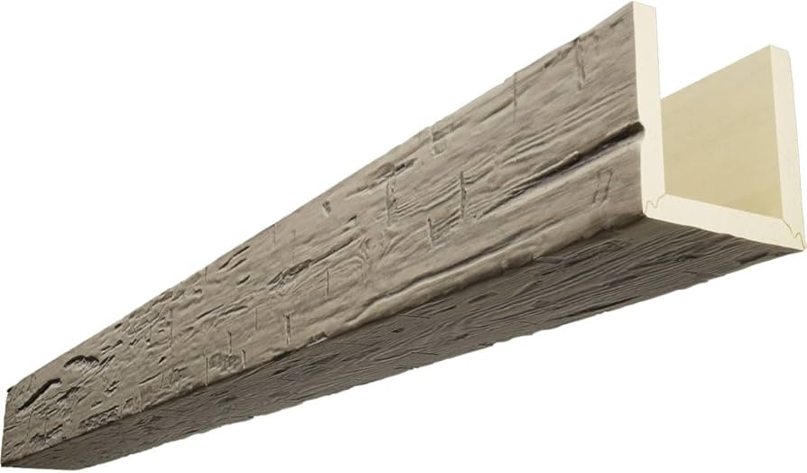 8"W x 8"H x 8'L 3-Sided (U-Beam) Hand Hewn Endurathane Faux Wood Ceiling Beam, Almond | Amazon (US)
