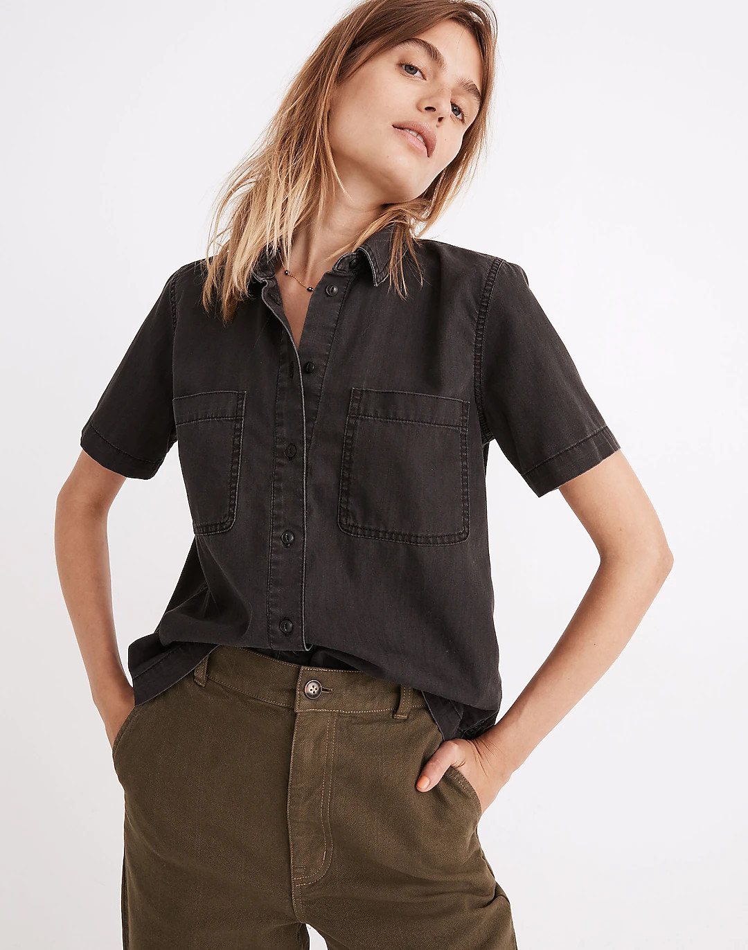 Denim Short-Sleeve Button-Up Shirt in Lunar Wash | Madewell