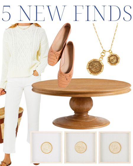 Winter white, cable knit sweater, medallion necklace, heritage farmhouse coffee table, framed intaglio figurative wall art, crocodile leather neutral nude flats, summer to fall, fall style, fall outfit, ootd, neutral style, home decor, grandmillennial home, coastal home, neutral home, classic home, classic style, preppy style 

#LTKunder100 #LTKhome #LTKstyletip