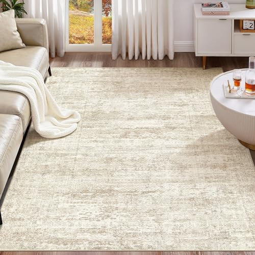 UERMEI 10x11 Area Rug Living Room Rugs - Washable Neutral Modern Abstract Soft Thin Rug Indoor Floor No Slip Rug Carpet for Bedroom Under Dining Table Home Office Decor - Beige | Amazon (US)