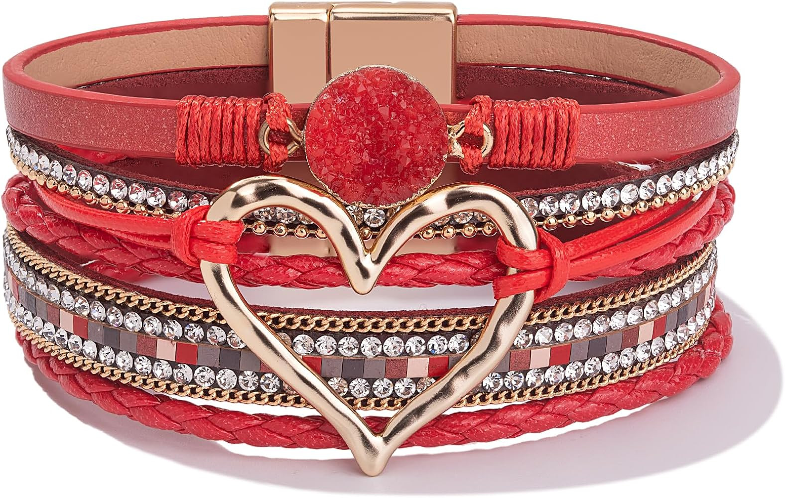 FANCY SHINY Heart Leather Wrap Bracelets Stackable Boho Cuff Bangles Trendy Resin Stone Rhineston... | Amazon (US)