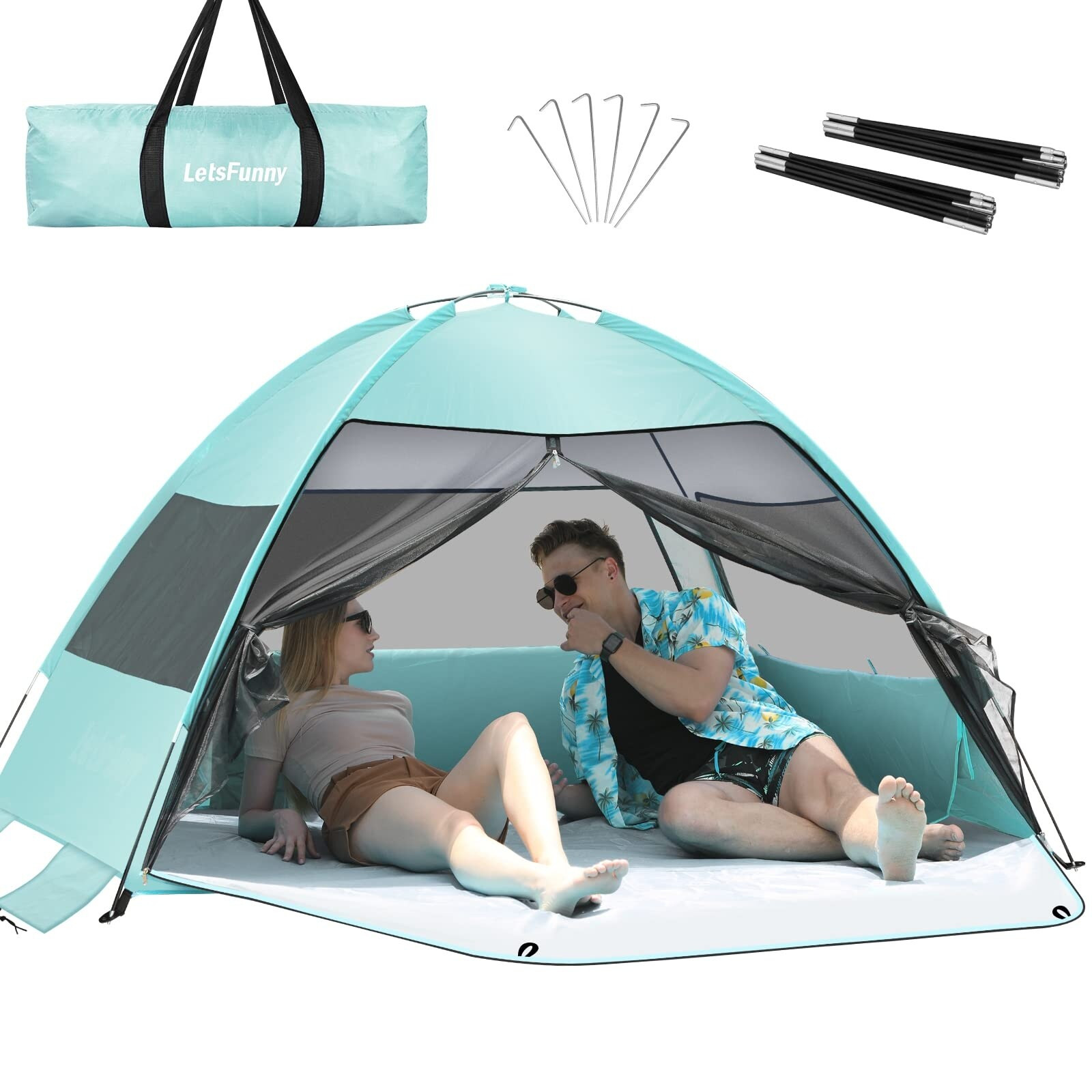 Large Easy Setup Beach Tent,Anti-UV Beach Shade Beach Canopy with Extended Floor 3 Mesh Roll Up Windows Fits 3-4 Person | Bed Bath & Beyond