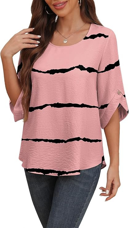 Askyes Women's 2026 Summer Chiffon Blouses Bell Short Sleeve Tshirts Casual Loose Flowy Dressy Wo... | Amazon (US)