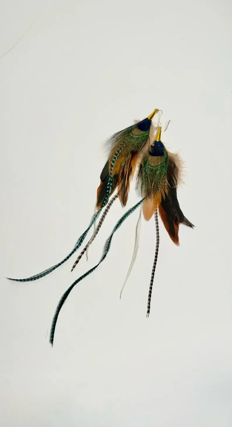Handmade Real Peacock & Grizzly Feather Feather Earrings - \u201ccarpe Diem\u201d - Etsy | Etsy (Global)