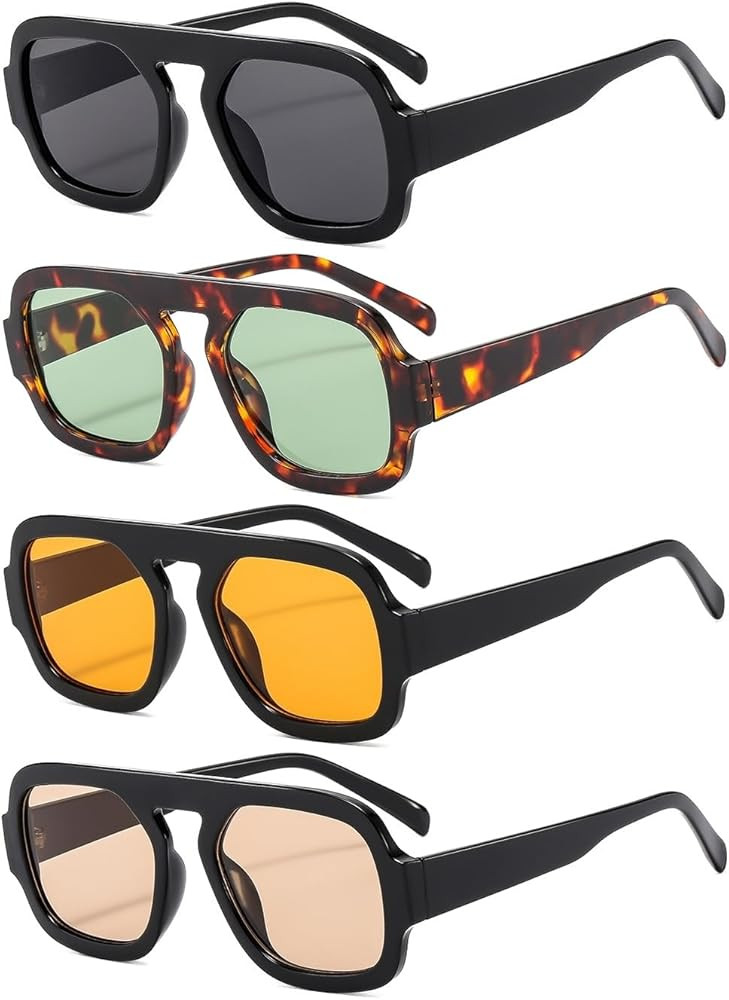 IKANOO 4 Pieces Retro 70s Square Aviator Sunglasses for Women Men Flat Frame Trendy Square Sun Gl... | Amazon (US)