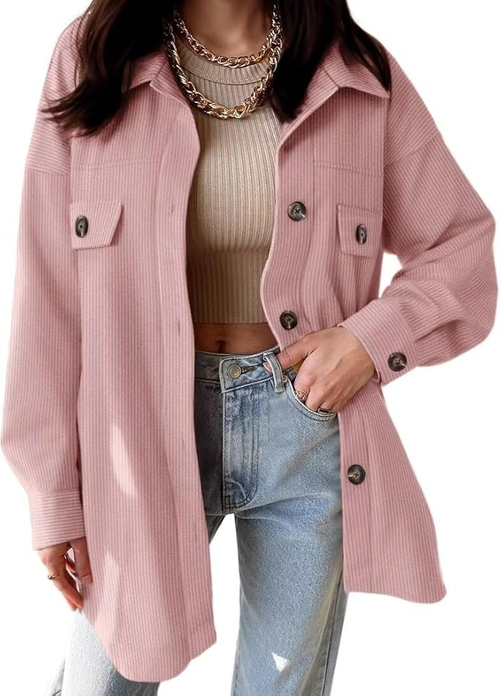 VICHYIE Womens Corduroy Shacket Blouses Button Down Shirts Pocket Long Sleeves Tops Jacket Coats | Amazon (US)