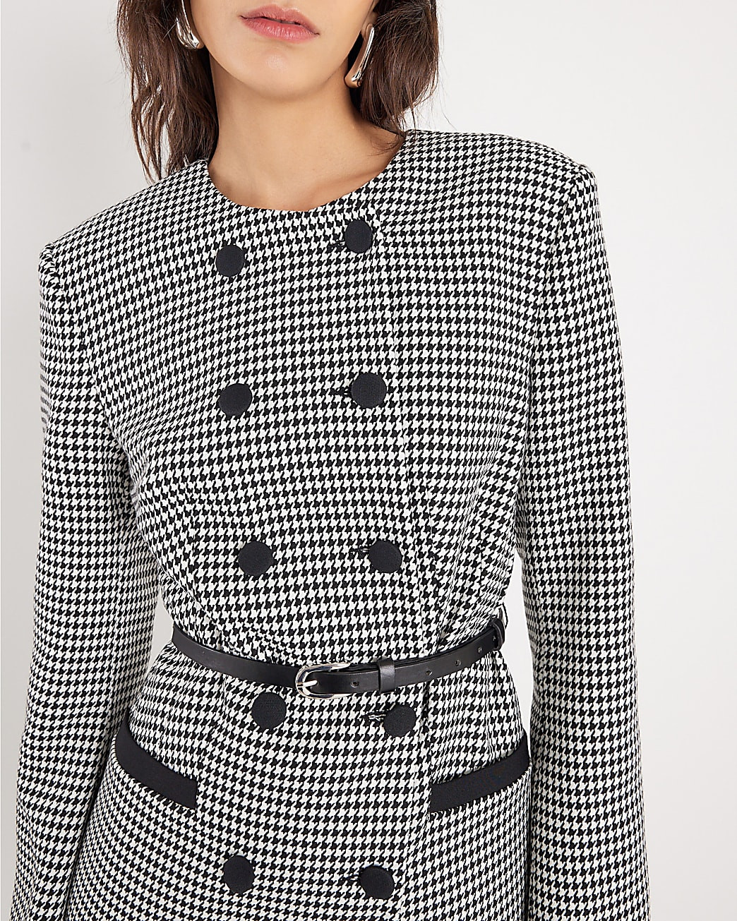 Black Dogtooth Print Structured Blazer | River Island UK & IE