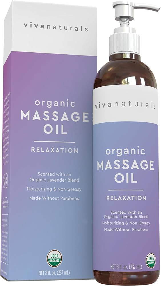 Viva Naturals Organic Massage Oil, Lavender Scented, 8 fl oz (237 mL) – Non-Greasy, Certified O... | Amazon (US)
