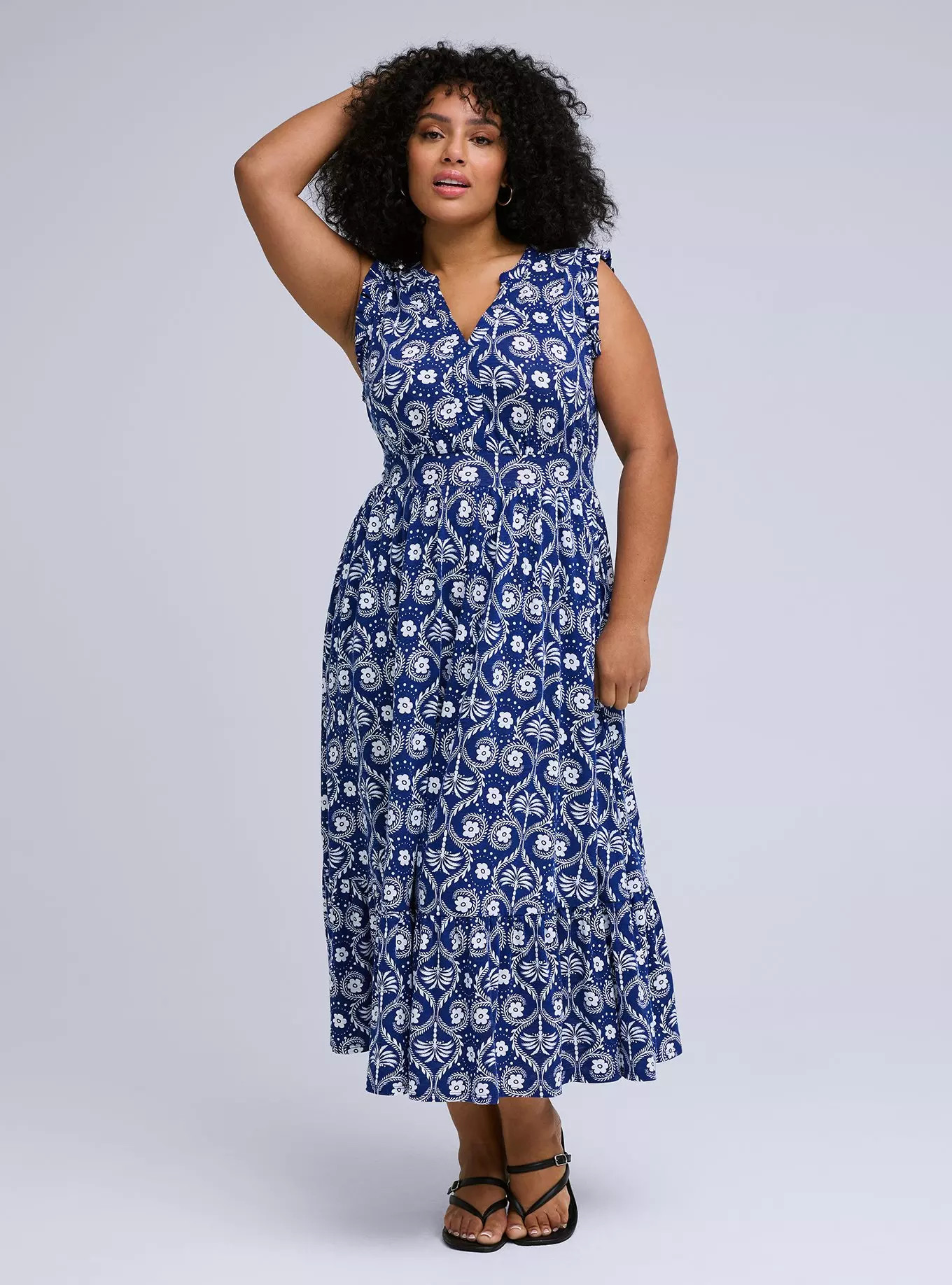 Belle Isle V-Neck Ruffle Sleeve Midi Dress | Torrid (US & Canada)