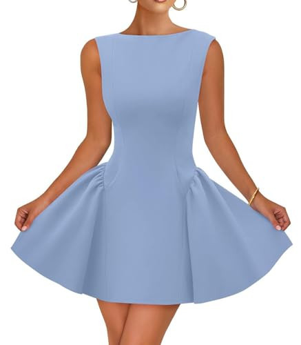ZESICA Women's 2025 Summer Sleeveless Cocktail Mini Dress Boat Neck Backless Swing A Line Wedding Club Party Short Dresses,Light Blue,Small | Amazon (US)