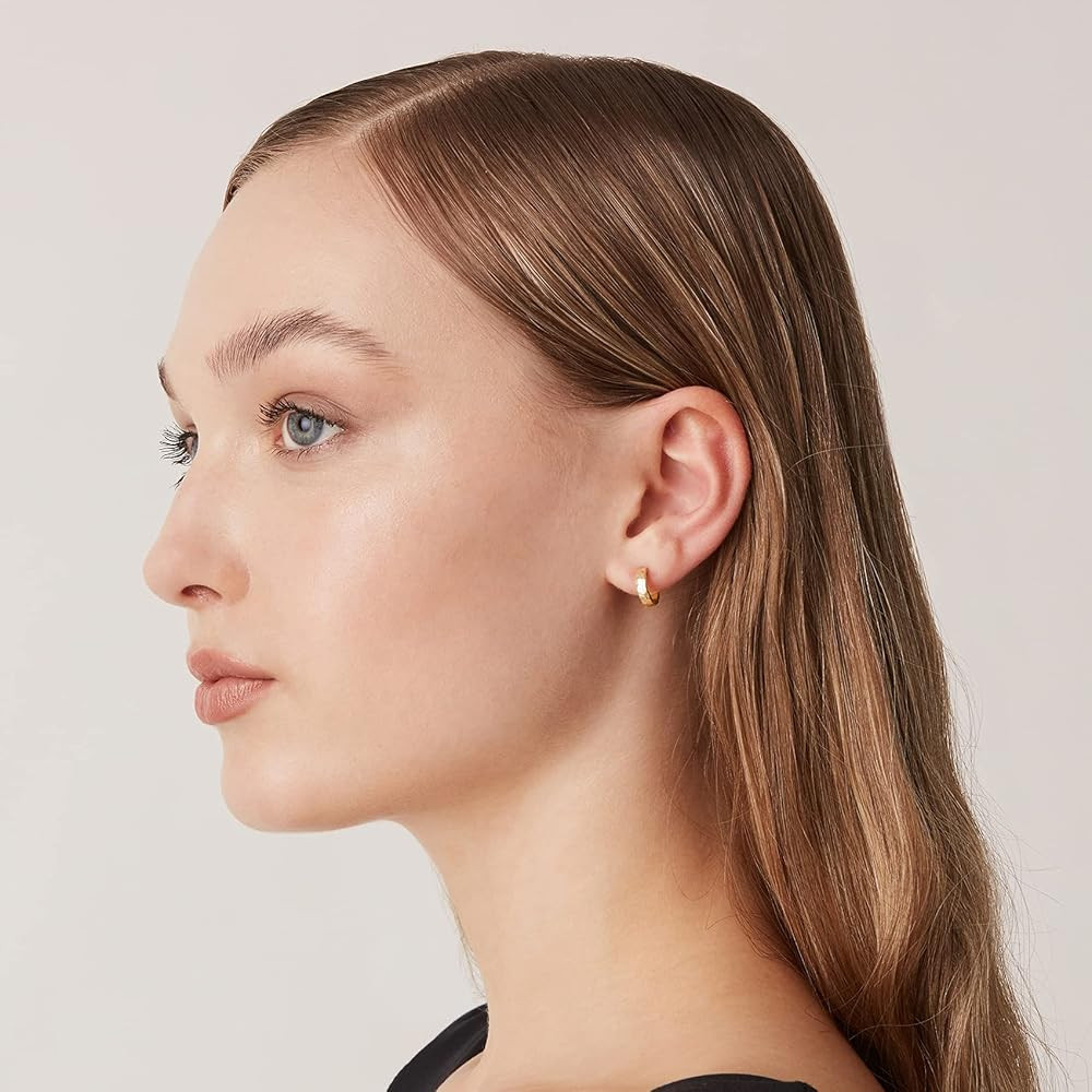 PAVOI 14K Gold Plated 925 Sterling Silver Post Hammered Hoop Earrings | Womens Lightweight Chunky Op | Amazon (US)