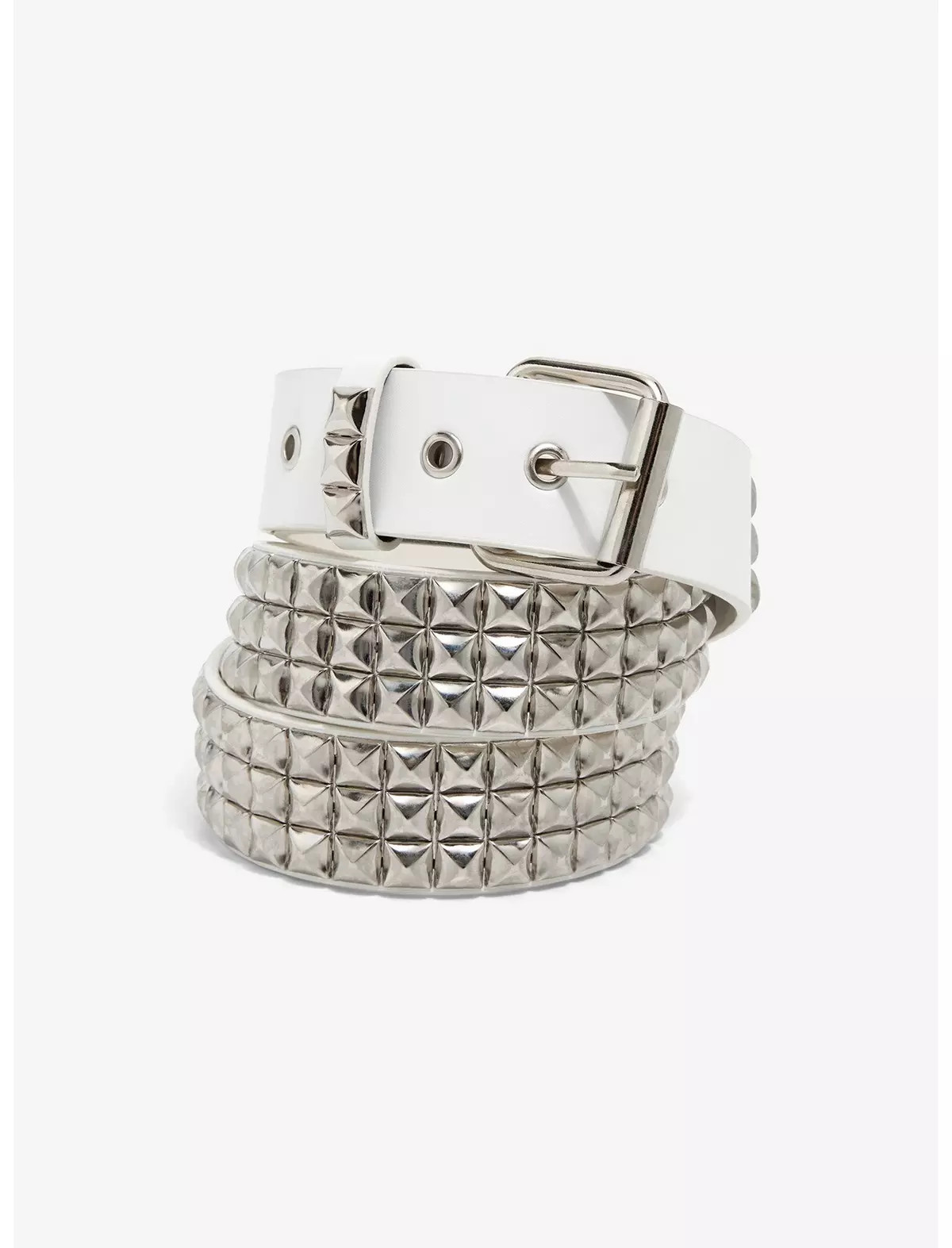 White Three Row Pyramid Stud Belt | Hot Topic