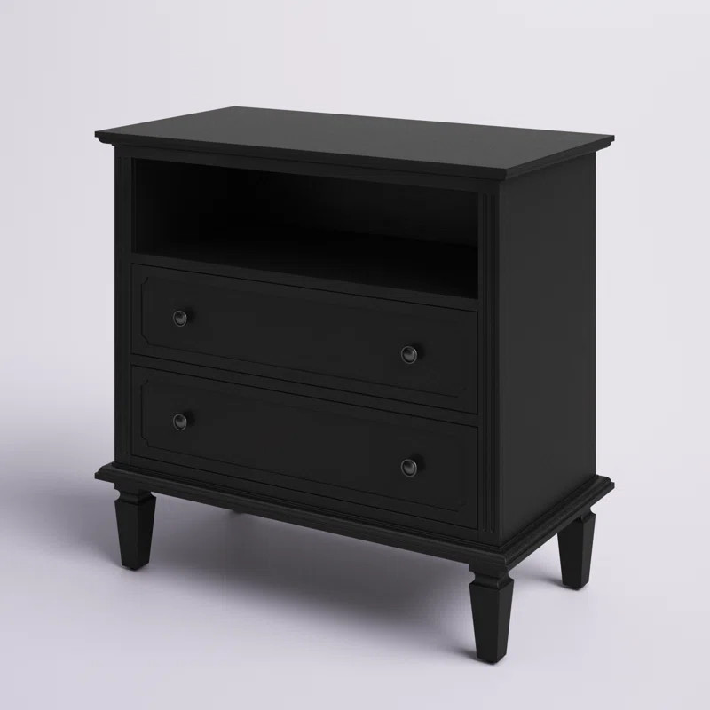 Amberlyn 27.2'' H Traditional2-Drawer Nightstand with Built-In Outlets and Solid Wood Legs and Op... | Wayfair North America