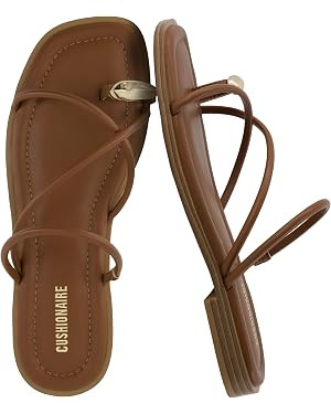 CUSHIONAIRE Venue Women’s Strappy Toe-Loop Slide Sandals with Gold-Tone Accent & Memory Foam Co... | Amazon (US)