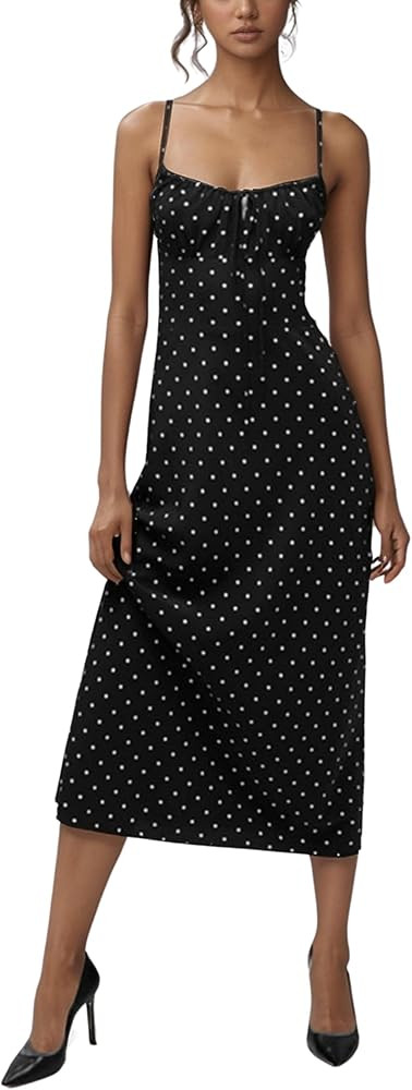 Omoone Womens Floral Dress Low-Cut Square Neck Spaghetti Strap Tie Bodycorn 90s Y2k Sun Dresses | Amazon (US)