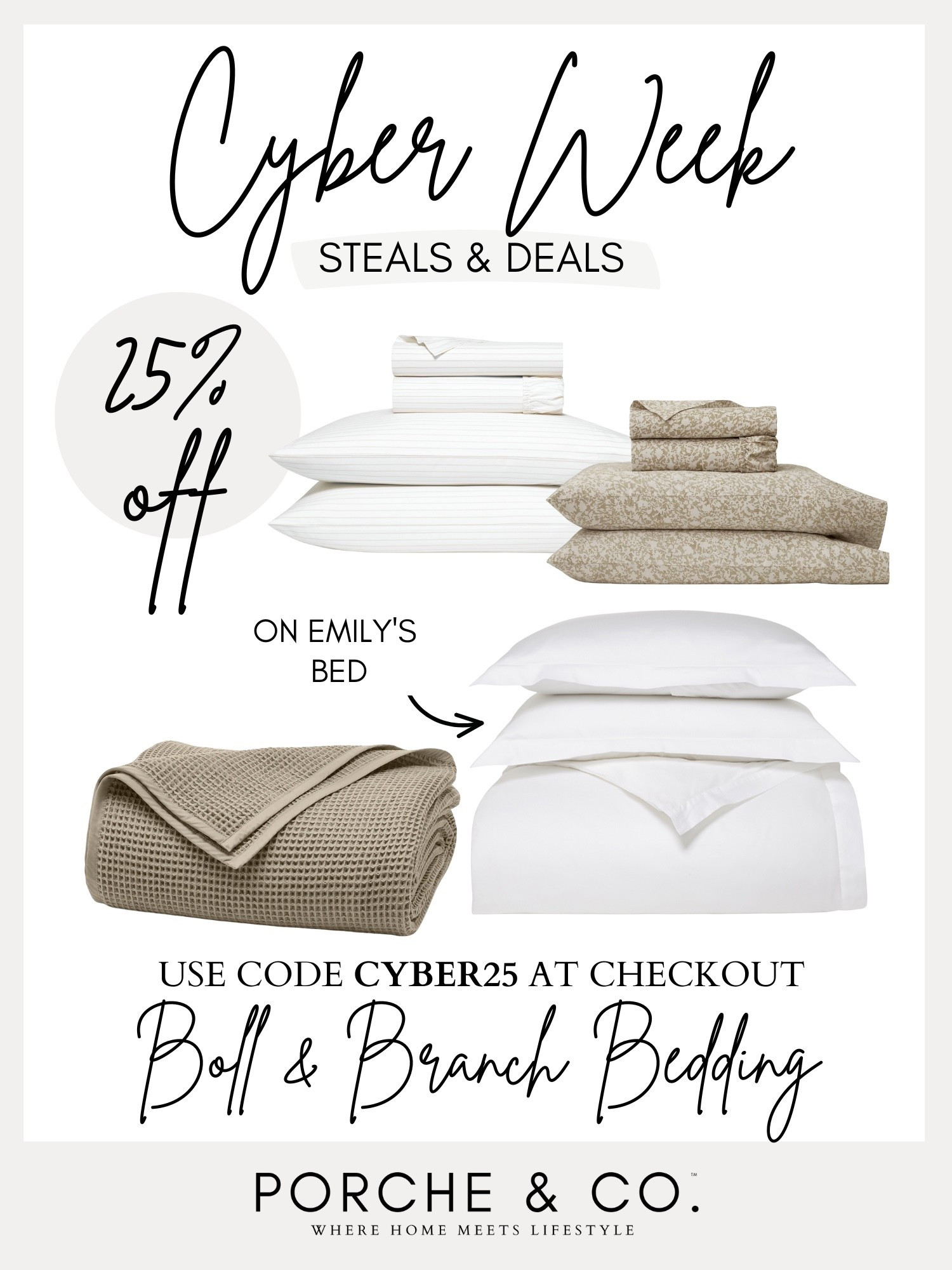 ✨ CYBER WEEK STEALS YOU DON’T WANT TO MISS ✨
The Boll & Branch bedding I use on my bed is 25% off right now for Black Friday, Cyber Week, AND Cyber Monday when you use code CYBER25. This is truly luxury bedding — soft, breathable, organic, and such a beautiful upgrade to your bedroom for the holidays.

If you’ve been looking for high-quality sheets, a winter duvet, or the softest waffle blanket, this is one of the best Cyber Week bedding deals happening. These pieces wash beautifully, last forever, and make your whole room feel like a luxury hotel.

Such a good time to refresh your holiday guest room, primary bedroom, or grab a set as a Christmas gift.

Cyber Week Bedding Sale • Luxury Sheets • Organic Cotton Bedding • Cozy Bedroom Decor • Black Friday Bedding Deals • Cyber Monday Home Essentials

#cyberweek #cyberweeksale #cyberweekdeals #blackfriday #blackfridaysale #blackfridaydeals #cybermonday #cybermondaysale #cybermondaydeals #holidaysale #holidayhome #beddinglove #luxurybedding #bolandbranch #organiccotton #bedroomrefresh #ltkhome #ltkholiday #porcheandco

#LTKHome #LTKCyberWeek #LTKGiftGuide