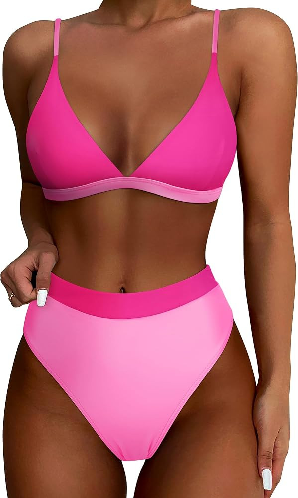 SUUKSESS Women High Waisted High Cut Bikini Set Sexy Triangle Two Piece Swimsuits | Amazon (US)