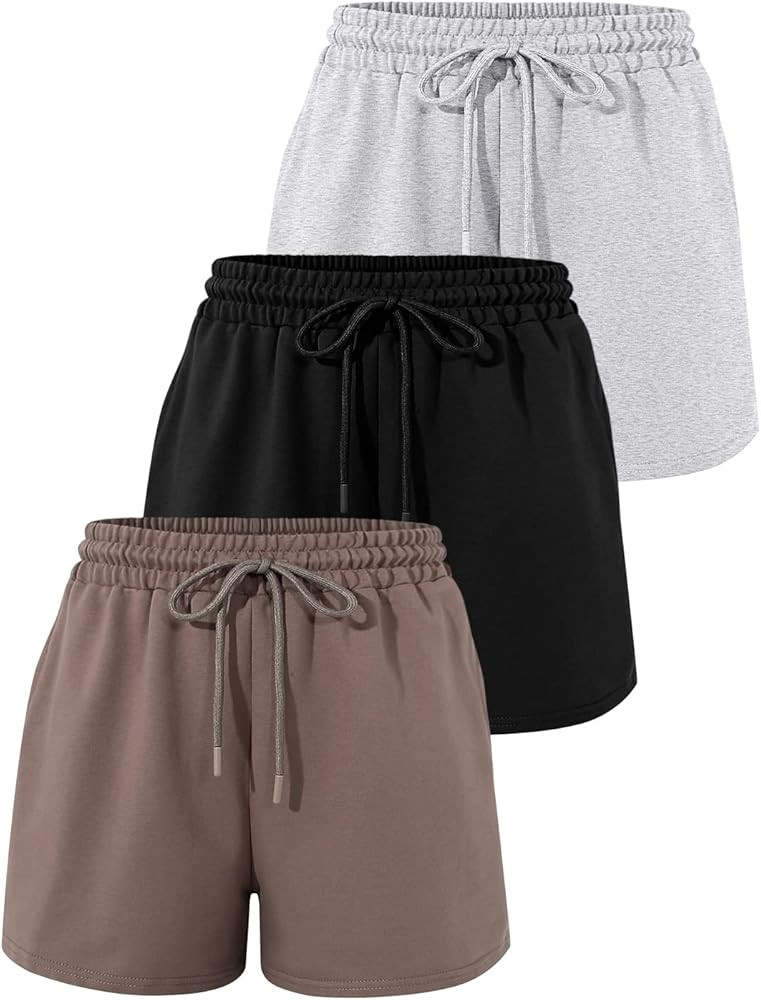 3 Pack Womens Sweat Shorts Casual Lounge Cotton Shorts Trendy Summer Running High Waisted Athleti... | Amazon (US)