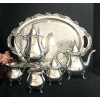 Vintage Tea Set/Silver Plated Wallace La Reine Antique Tray Service 6 Pieces Discounted | Etsy (US)