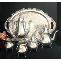 Vintage Tea Set/Silver Plated Wallace La Reine Antique Tray Service 6 Pieces Discounted | Etsy (US)