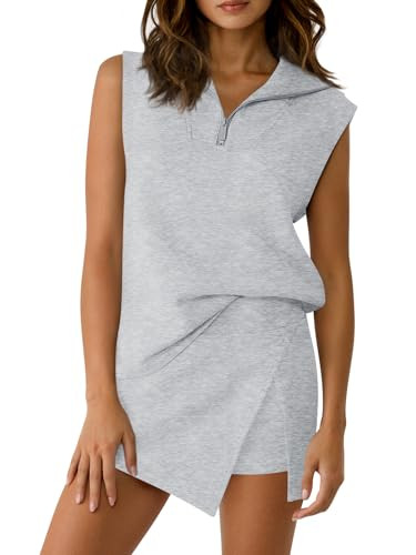 Fisoew Womens 2 Piece Skirt Sets Summer Sleeveless Half Zip Sweatshirt Athletic Skorts Tennis Out... | Amazon (US)