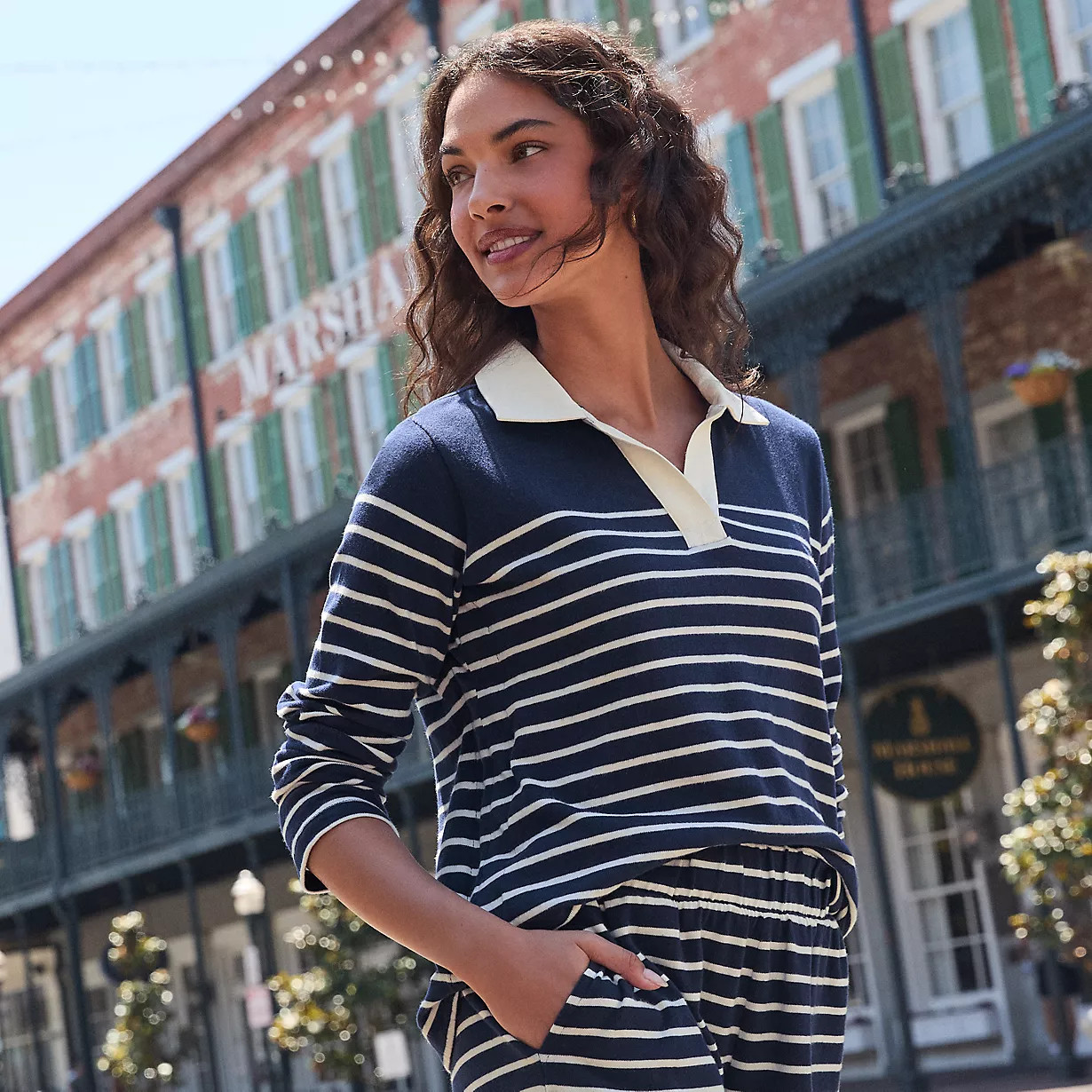 Women's Long Sleeve Boxy Mariner Rugby Polo | Lands' End (US)