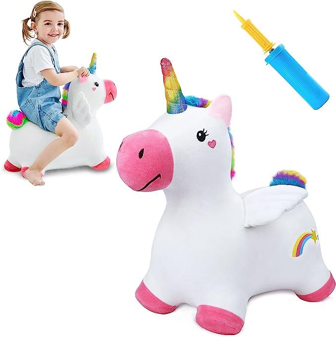 iPlay, iLearn Bouncy Pals Unicorn Hopping Horse Plush, Outdoor n Indoor Ride on Animal Toys, Infl... | Amazon (US)