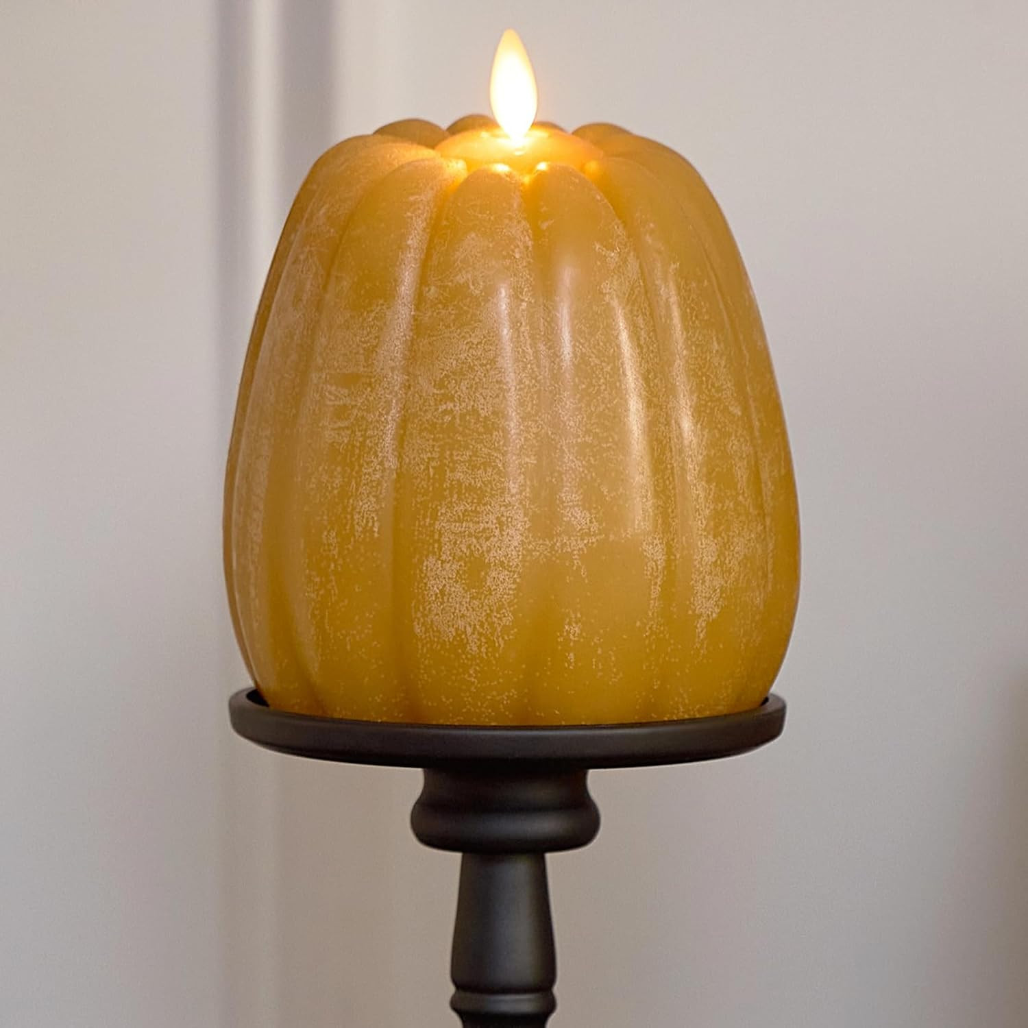 Luminara Flickering Flameless Harvest Gold Pumpkin Candle, Battery Operated Plug Free Home Indoor Decoration, Timer, Remote Ready (Sold Separately), 4.9" x 6" Real Flame LED Light Halloween Fall Decor | Amazon (US)