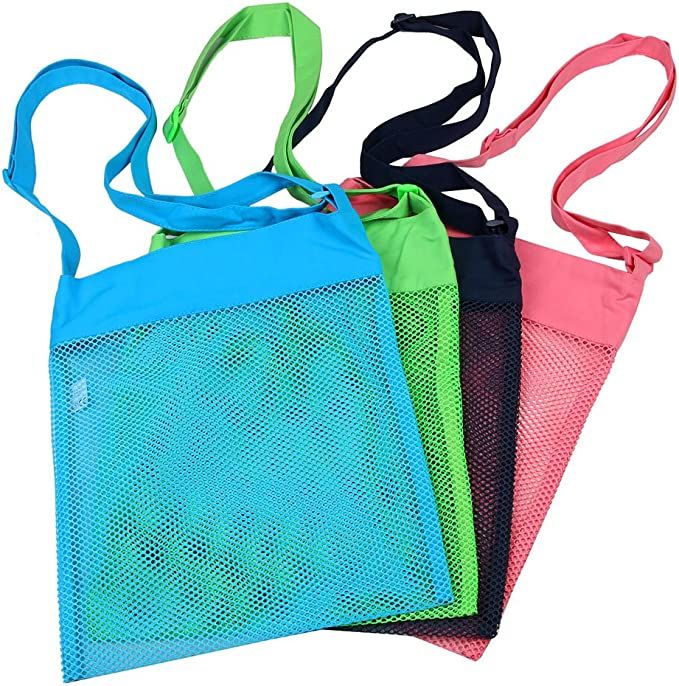 Colorful Mesh Beach Bags 11.4 x 13.7inch Breathable Sea Shell Bags with Adjustable Carrying Strap... | Amazon (US)