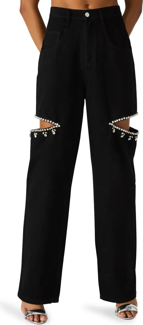 Ayla Embellished Slit Straight Leg Jeans | Nordstrom