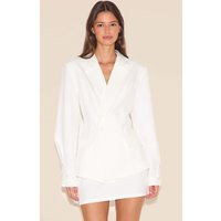 White Woven Cinched Waist Fitted Blazer | PrettyLittleThing US