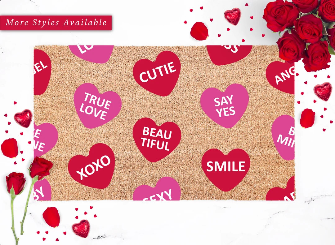 Conversation Hearts Doormat, Valentines Decor, Valentines Doormat, Valentines Gift, Valentines We... | Etsy (US)