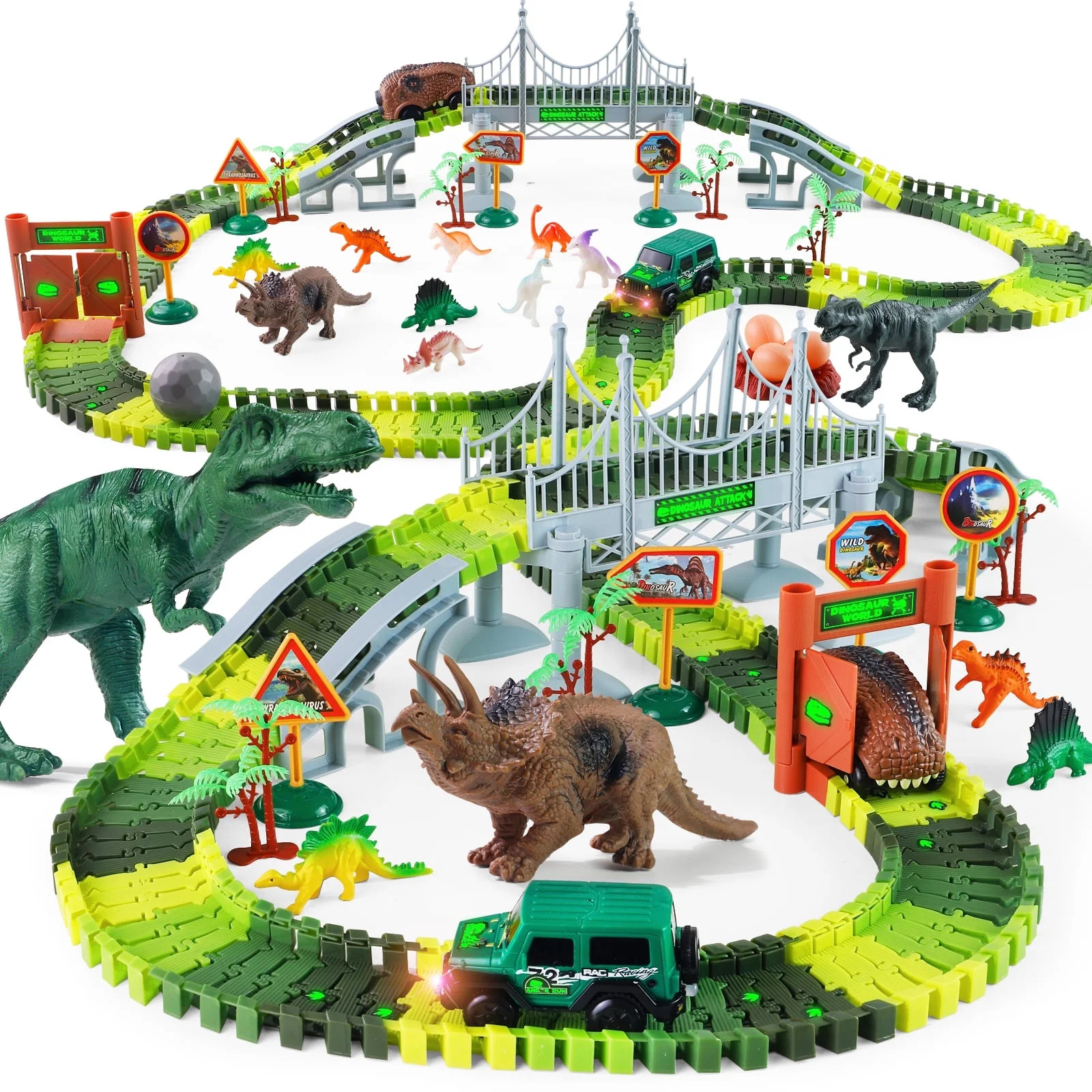 215 PCS Dinosaur Toys Race Car Track with Glow-in-the-Dark Stickers STEM Vehicle Playsets Dinosau... | Walmart (US)