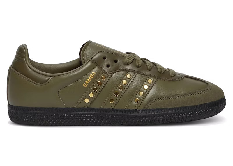 Adidas Samba OG Studded Stripes Dark Khaki Black (Women's) Sneakers in Medium Dark Khaki/Olive Strata/Core Black | StockX
