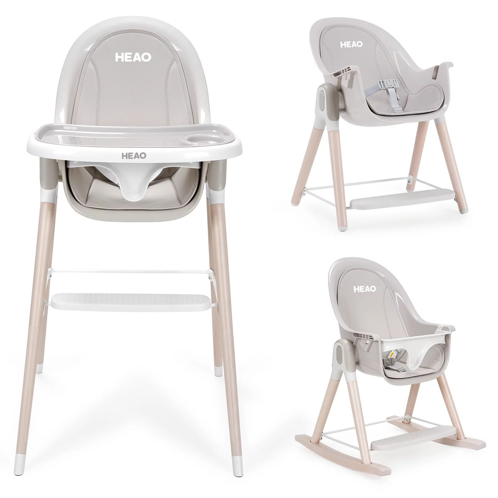 HEAO 4 in 1 Baby Wooden High Chair Rocking Chair -Reclining Seat with Removable Tray&Cushion | Walmart (US)