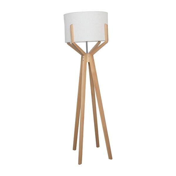 Wood Floor Lamp with White Linen Shade - Overstock - 34583992 | Bed Bath & Beyond