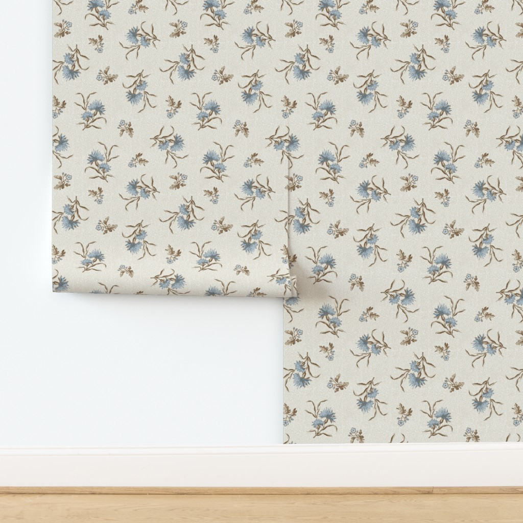 Half Scale Edwina Floral Toss Brown Quiet Blues And Tan Copy Wallpaper | Spoonflower | Spoonflower