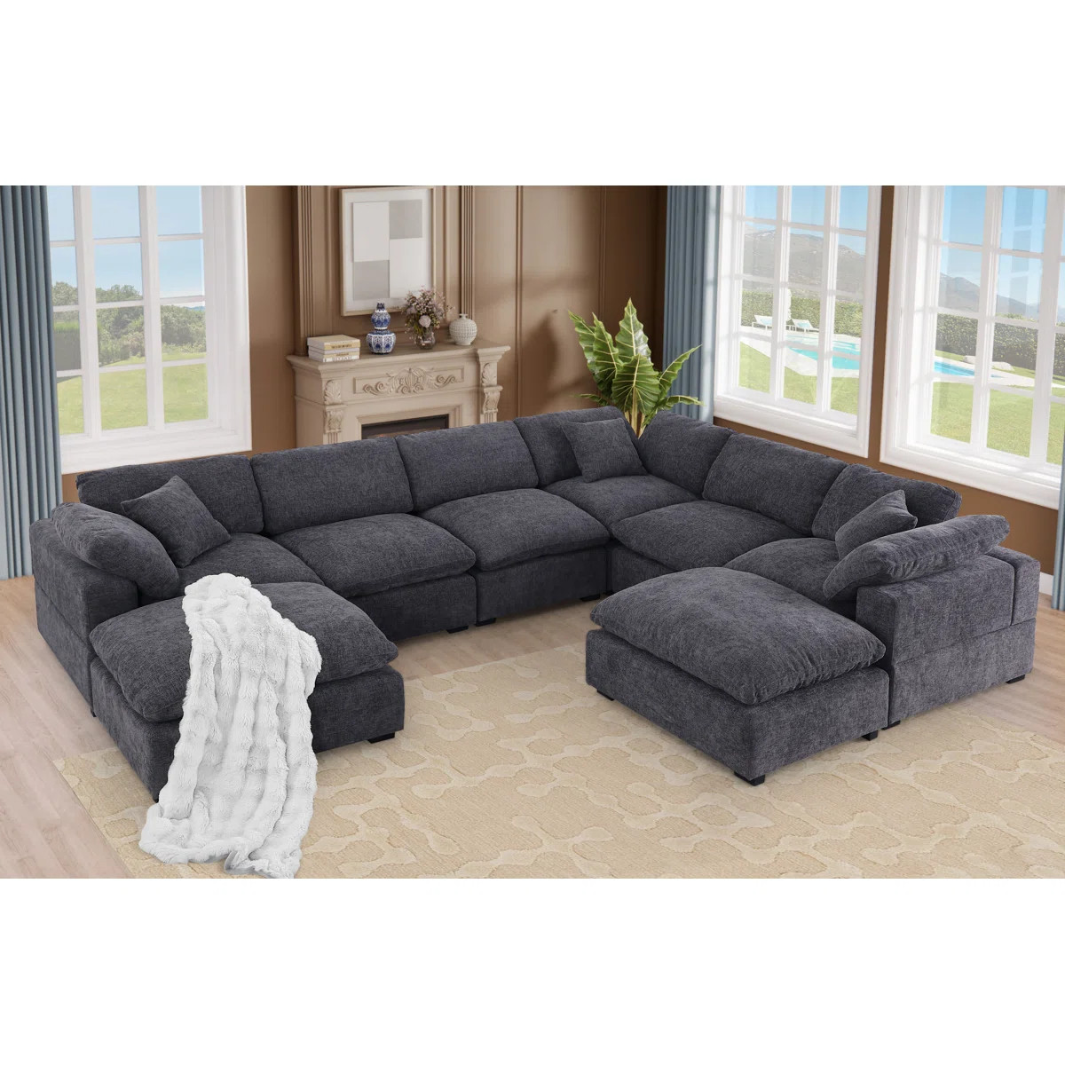 Worthland 143.2" Wide Chenille Reversible Corner Sectional Sofa Couch(8- Piece) | Wayfair North America