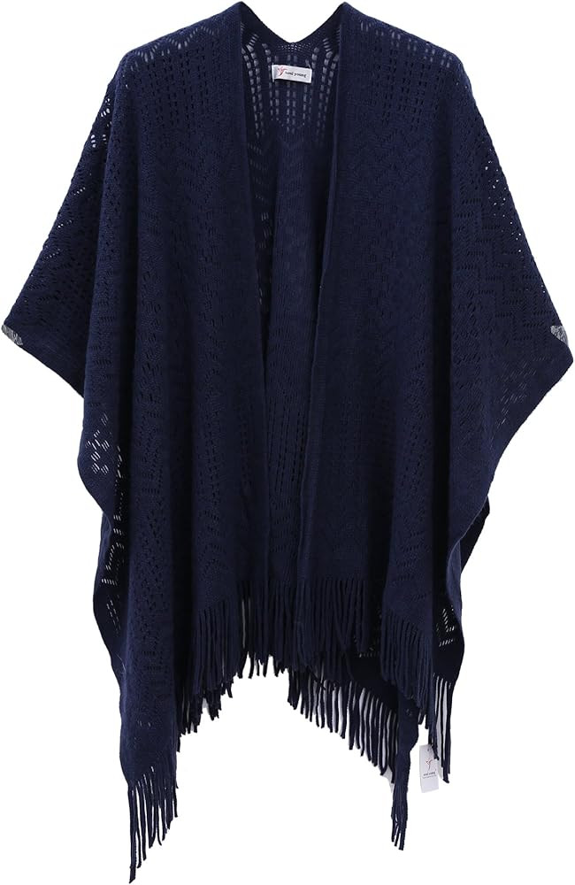 Knit Shawl Wrap for Women - Soul Young Ladies Fringe Knitted Poncho Cardigan Cape | Amazon (US)